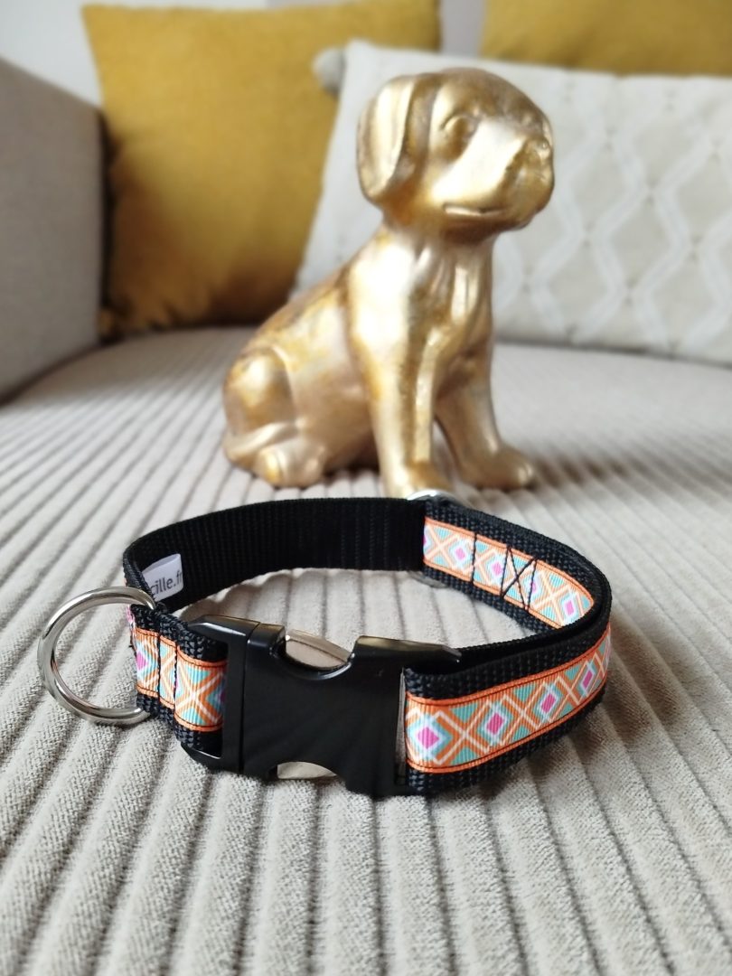 oncille collier pour chien moyen orange rose